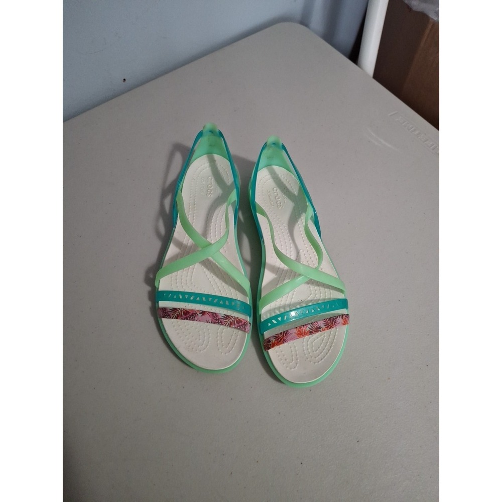 Crocs Isabella Strappy Jelly Sandals Green White Pink Floral Cut Out Size 7